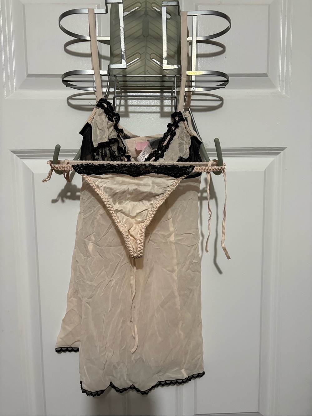 Victoria's Secret Beige Chemise with Black Lace Accents